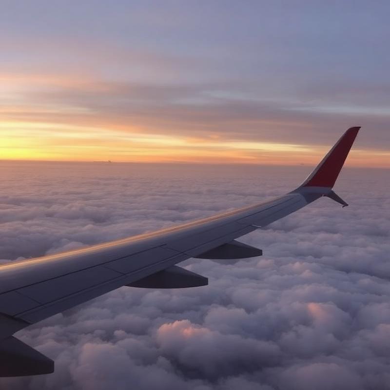 Airplane wing over clouds