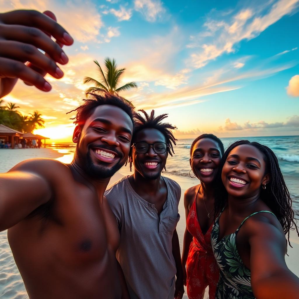 Friends taking selfie on the beach