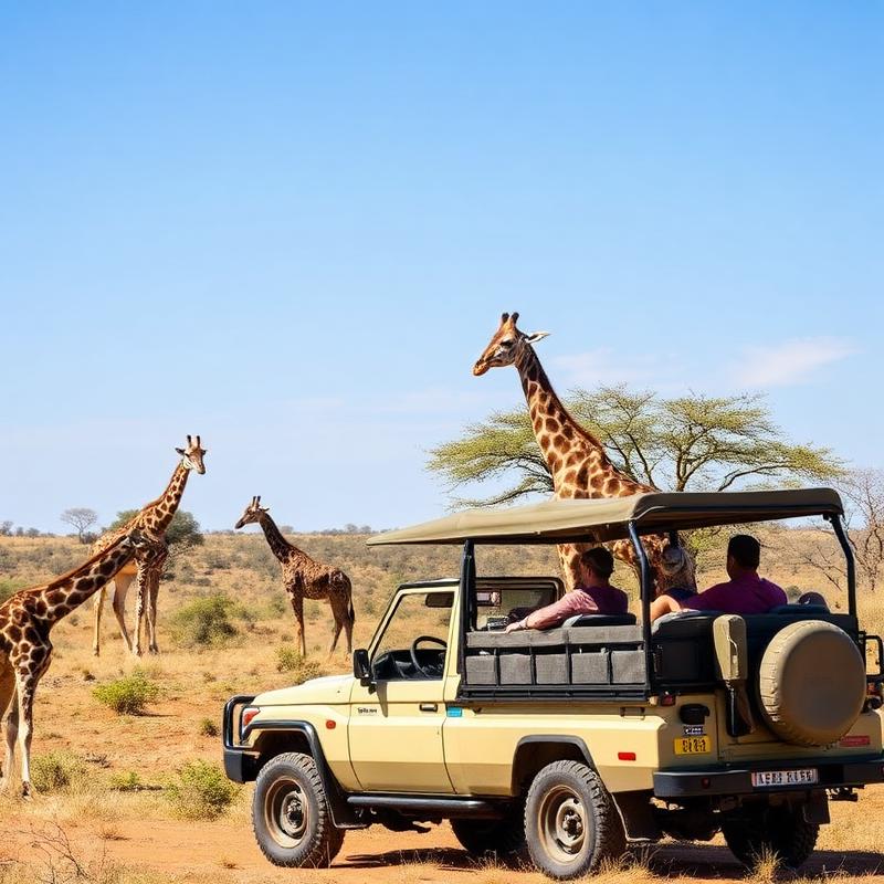 Safari jeep watching giraffes